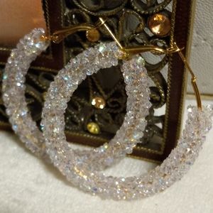 White SPARKLE CLASP hoop earrings NEW Irradecent